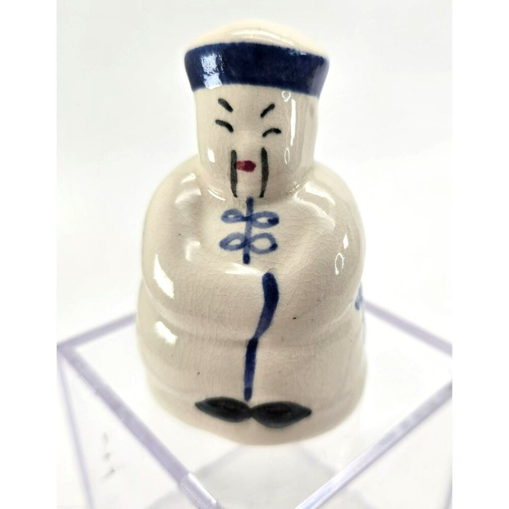 Vintage Chinese Bell Ceramic Man Figurine 3.25" Crazed je224